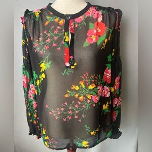 Cabi Sheer Floral Black Thespian Blouse Sz S Romantic Feminine